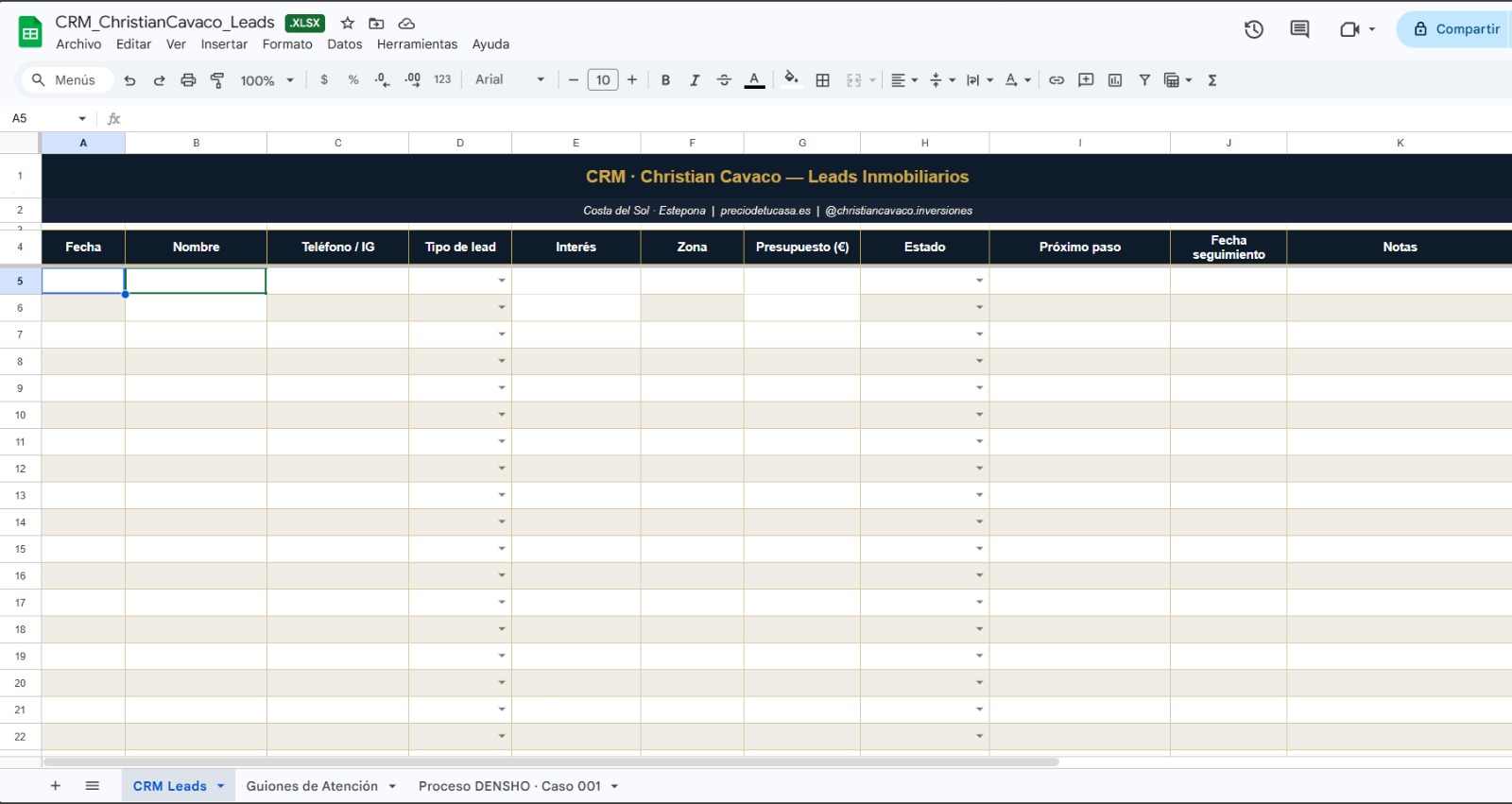 CRM simple para seguimiento de leads inmobiliarios de Christian Cavaco