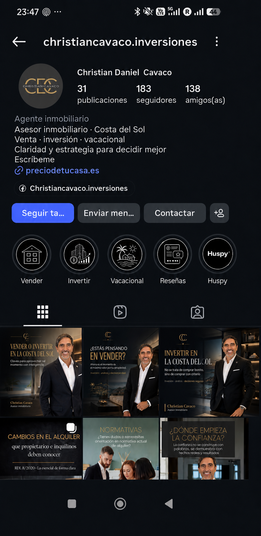 Perfil de Instagram optimizado de Christian Cavaco