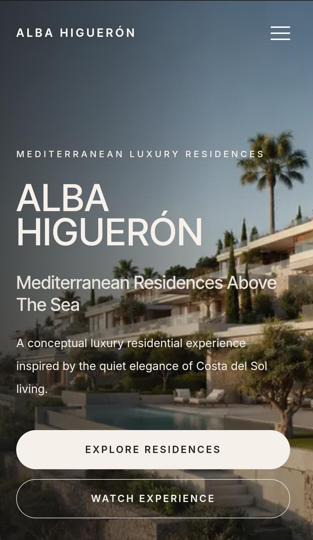 Vista móvil del hero de ALBA HIGUERÓN