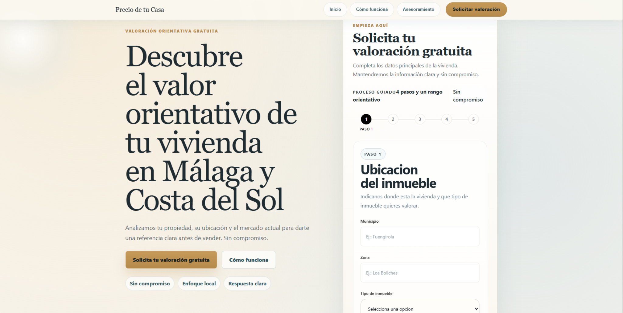 Landing principal de PrecioDeTuCasa para solicitar una valoración inmobiliaria